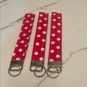 Red Polka Dot Keychain Wristlet, Handmade